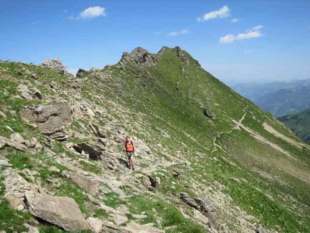 Blick zurück. Gut ersichtlich der Bergpfad