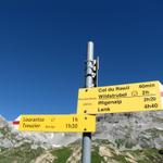 Wegweiser beim Bergsee bei Plan des Roses 2367 m.ü.M.