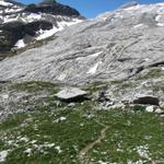 dort vorne bei diesem Einschnitt liegt der Lac de Ténéhet