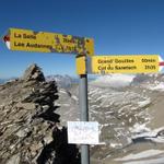 Wegweiser auf dem Col des Audannes 2886 m.ü.M.