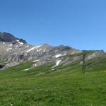 wir haben den Col du Sanetsch 2252 m.ü.M. erreicht und blicken zurück und hinauf zum Arête de'lArpille