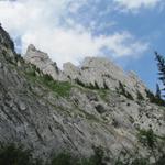 Blick hinauf zu den Gastlosen. Man könnte meinen es seien die Dolomiten