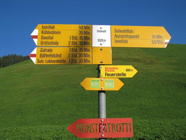 Wegweiser bei Sulwald 1520 m.ü.M. unsere Marschrichtung ist die Lobhornhütte