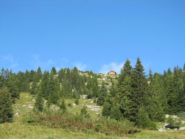 kurz nach Punkt 1712 m.ü.M. erscheint rechts oben die schnuckelige Lobhornhütte