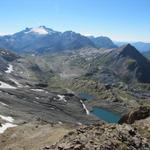 was für ein Ausblick! Rawilseeleni, Wildhorn, Mittaghore und Rawilpass. Dort waren wir auch schon