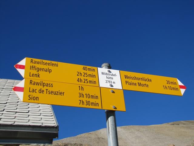 Wegweiser bei der Wildstrubelhütte 2793 m.ü.M.