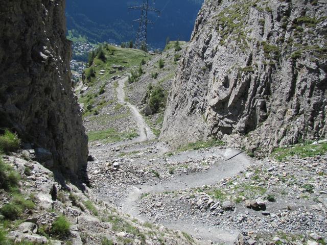 Tiefblick hinunter zum zurückgelegten Weg