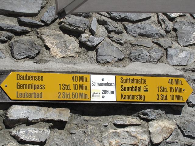 Wegweiser beim Berghotel Schwarenbach 2060 m.ü.M.