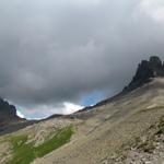 Blick hinauf. Links der vorder Loner, rechts der Tschingellochtighorn