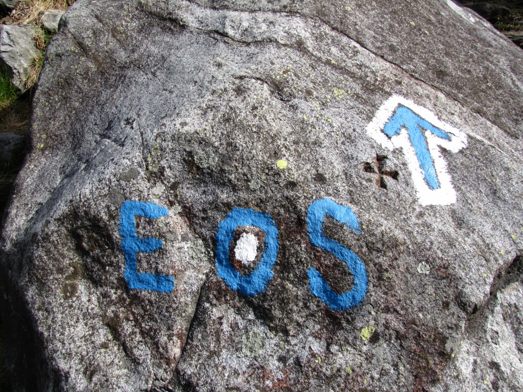 richtige Markierung. Es ist ein weiss-blau-weisser Bergweg