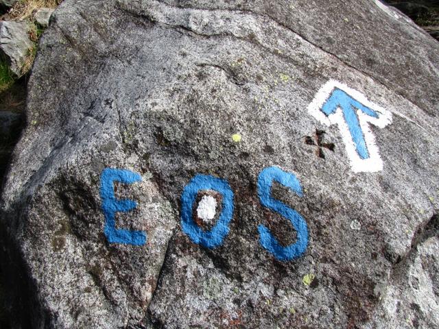 richtige Markierung. Es ist ein weiss-blau-weisser Bergweg