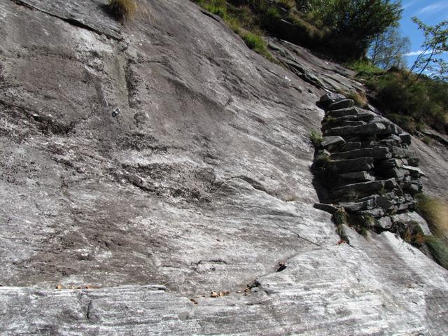 in der Mitte der Felswand ein Steinhaufen. Mit einem herzhaften Sprung erreichten wir die Steine