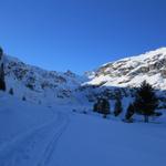 Blick auf die tiefverschneite Schwemmebene von Matt