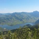 Blick auch den Lauerzersee. Rechts die beiden Mythen