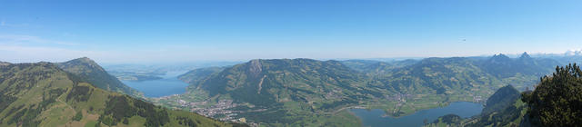 sehr schönes Breitbildfoto mit Rigi, Zugersee, Wildspitz, Lauerzersee und Mythen