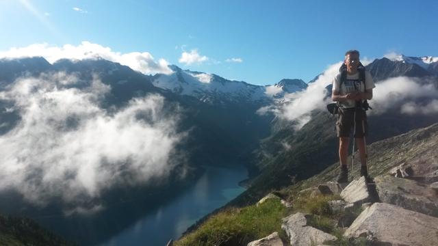 schönes Breitbildfoto mit Franco und Schlegeis-Speichersee