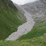 tiefblick zum Glidergang. Immer wieder beeindruckend wieviel geschiebe so ein Bach in das Tal schieben kann