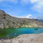 Blick zurück zum Pisciadù See und Rifugio Pisciadù