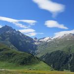 Blick zum Piz Beverin, Bruschghorn und Verdushorn