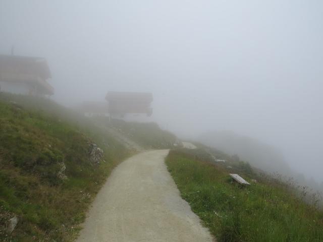 auf Belalp 2094 m.ü.M. empfangt uns garstiges Wetter. Die ganze Gegend ist wolkenverhangen