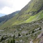 Blick zurück auf den zurückgelegten Weg und das Hotel Belalp