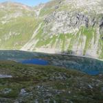 Blick auf den Lago della Sella. Gut ersichtlich der Weg den wir auf dem Rückweg machen werden