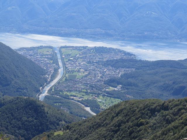 Blick auf das Maggiadelta. Links Locarno, rechts Ascona