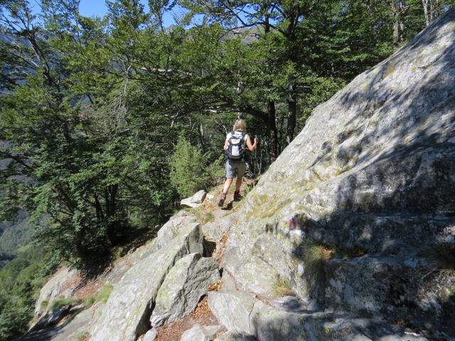 bei Pizen 1537 m.ü.M. geht es über Felsen steil abwärts