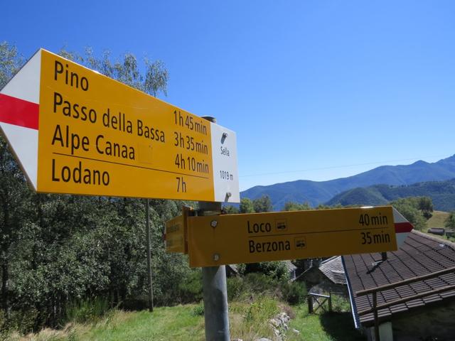 Wegweiser bei Sella 1019 m.ü.M.