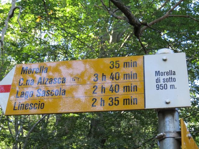 Wegweiser auf Morella di Sotto 950 m.ü.M.