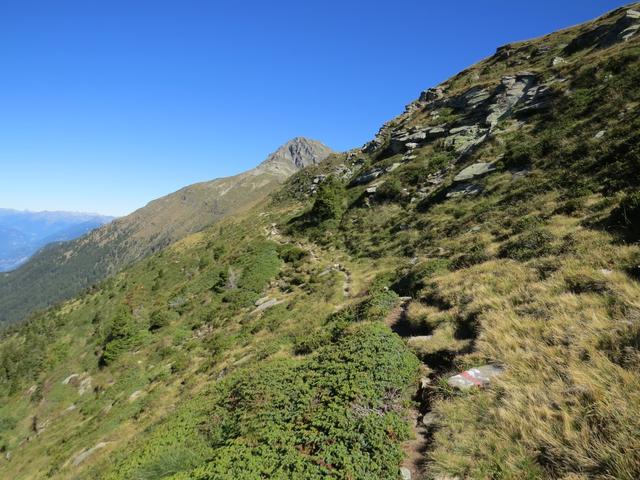 alles der Flanke des Piz de Molinera entlang, führt der Bergweg hinauf Richtung Passo di Mem