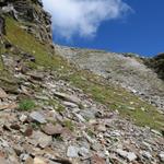 fast senkrecht führt der Bergpfad nun aufwärts. Schwach ersichtlich der Bergweg