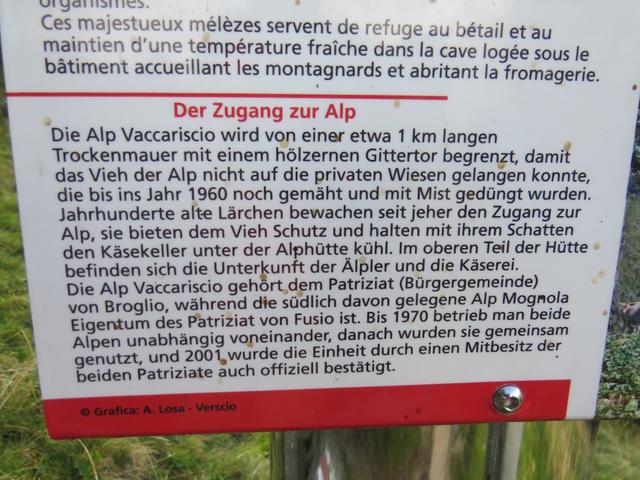 Infotafel zu der Alpe Vacarisc