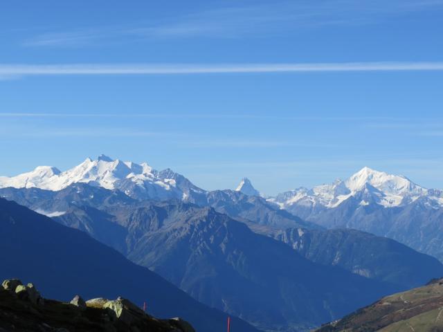 Blick Richtung Albhubel, Mischabel-Massiv, Matterhorn und Weisshorn