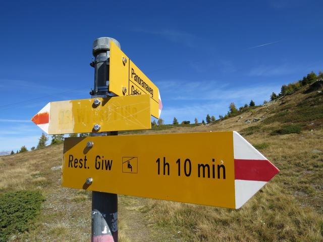 Wegweiser bei Punkt 1856 m.ü.M. weiter geht es nun Richtung Giw zurück