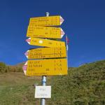 Wegweiser bei der Bergstation in Prui 2064 m.ü.M.