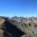 schönes Breitbildfoto Piz Linard, Schwarzkopf, Verstanclahorn, Piz Fliana, Silvretta/Piz Buin, Augstenberg mit Chalausgletscher