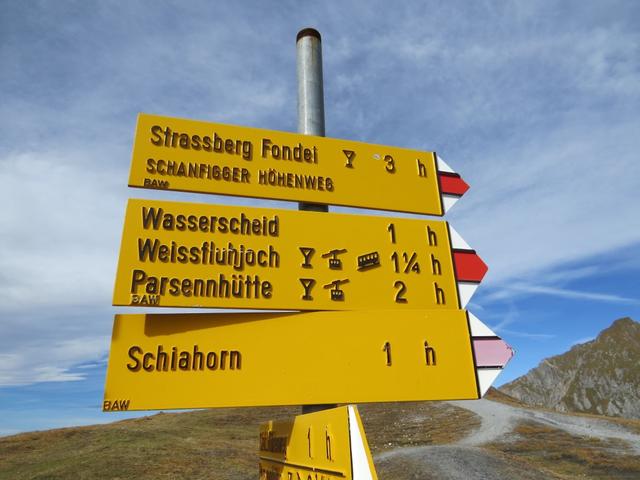 Wegweiser auf dem Strelapass 2346 m.ü.M.