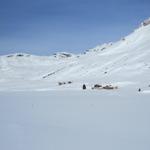 Blick zurück zum Berghaus Piz Platta in Tigias