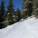 von der Mittelstation ist eine super präparierte Schlittelpiste vorhanden