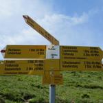 Wegweiser auf der Restialp 2098 m.ü.M. weiter geht es zur Kummenalp