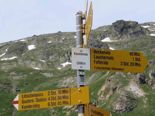 Wegweiser auf der Kummenalp 2090 m.ü.M.