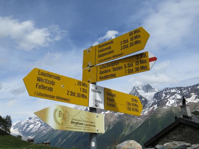 Wegweiser auf der Hockenalp 2047 m.ü.M. in der 25'000 Karte als Staffel angegeben