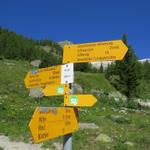 Wegweiser bei der Tellialp 1865 m.ü.M. unser nächstes Ziel ist der Schwarzsee