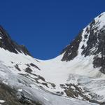 wir stehen nun beim Langgletscher. Eine Wegvariante führt nun hinunter zum Gletschervorfeld