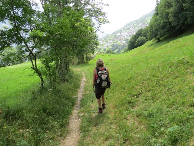 bei der Weggabelung auf Punkt 1269 m.ü.M. verlassen wir die Obersta Suone und wandern Richtung Oberbirgisch