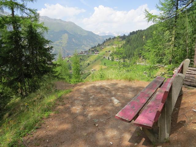 bei einer Sitzbank legen wir eine kurze Pause ein, und bestaunen die Aussicht auf Gasenried