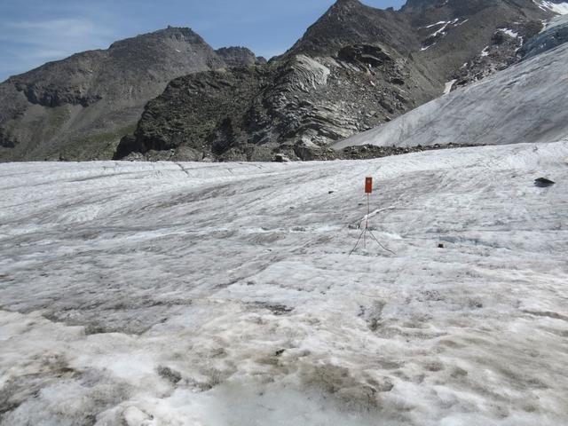 die Markierungsstangen sind auf dem Gletscher immer gut sichtbar