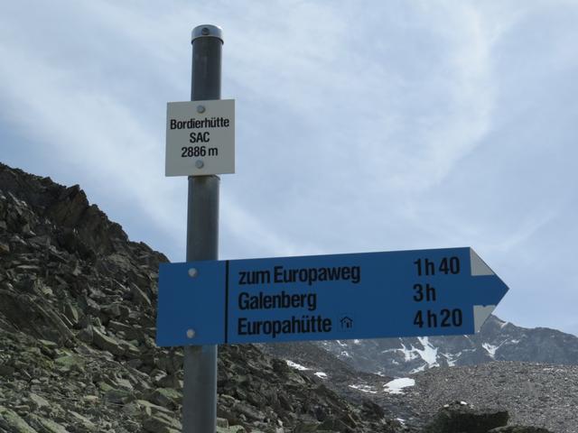 Wegweiser bei der Bordierhütte