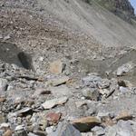 Toteis liegt unter einer meterdicken Schuttmasse